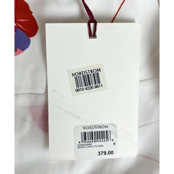 Lewit White Floral Carla Dress Tie Sleeve Asymmetrical Cold Shoulder Size 8 NEW - Picture 8 of 9